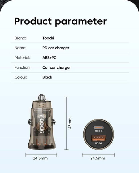 Transparent Car Charger, Smallest 4.8A USB-C + USB-A Fast Car Charger Adapter Flush Fit Compatible with iPhone 14 Pro Max/13/12/11/8/7/x/6s, iPad ...