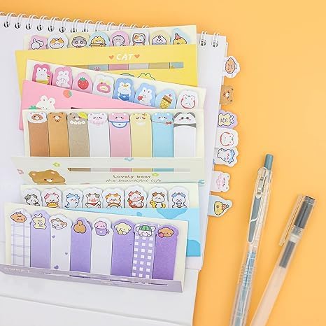 1200 Pcs Self-Stick Index Tabs Sticky Note Tabs Cartoon Page Flags Cute Animals Bookmarks Mini Sticky Note Paper Page Markers Stickers for Student...