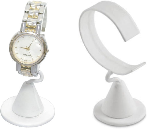 N'ice Packaging 2-Pack White Leatherette Wrist Watch Bracelet Jewelry Showcase Display Stretchie Bangle Bracelet Display Stand...