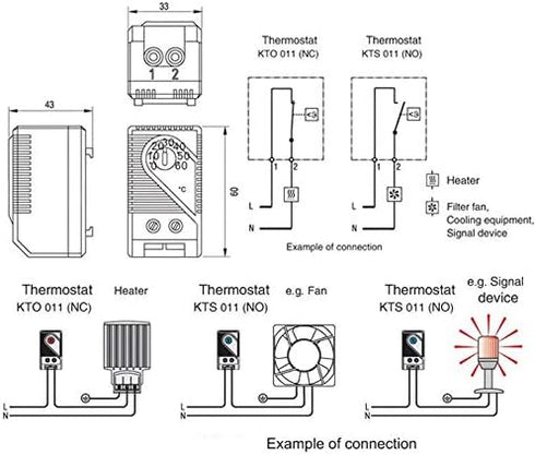 Mechanical Thermostat, 0-60 Adjustable Normally Close Temperature Controller Switch(KTO011)...
