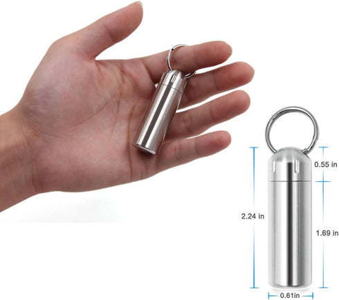 SHD Pill Box Keychain Waterproof Single Chamber Stainless Steel Pill Organizer for Outdoor Travel Camping...