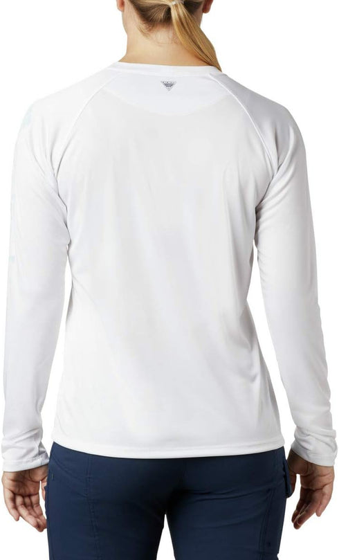 Columbia Women's Plus Size PFG Tidal Tee II Sun Protection Long Sleeve Shirt, White/Cirrus Grey Logo, 2X...