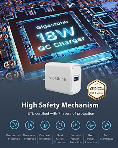 ?18W USB Charger 2-Pack??QC 3.0? Gigastone 18W 3A USB Charger Block Type-A Wall Charger, Qualcomm Certified QC3.0, Compatible with iPhone iPad, LG...