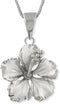Sterling Silver 17mm Hibiscus Pendant Necklace, 16+2" Extender...