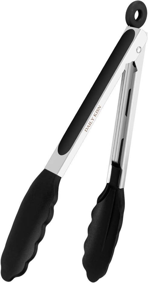 9 Inch Kitchen Tongs, Cooking Tongs with Silicone Tips and Stainless Steel Handle, Non Stick Heat Resistant Tongs for Cooking, Buffet, Salad Servi...