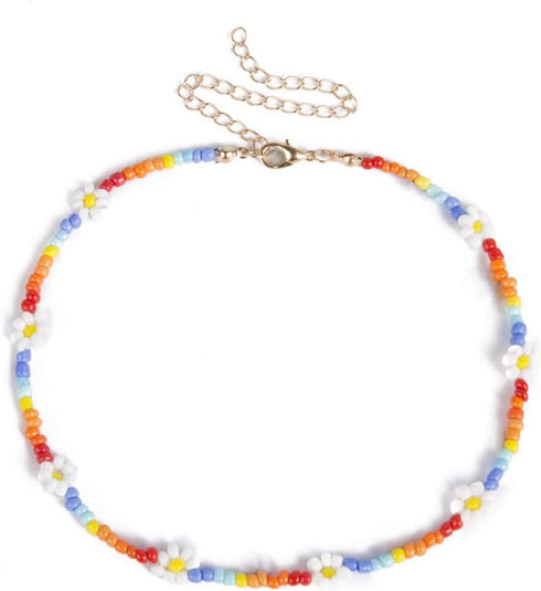 Barode Boho Seed Bead Choker Rainbow Flower Colorful Necklaces Puka Shell Chain Hawaiian Beach Necklace for Women...