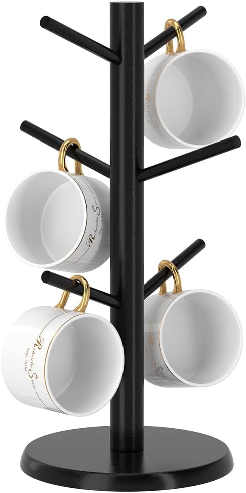 Wisuce Black Coffee Mug Tree, Updated Thick Bamboo Mug Holder Base,Coffee Cup Stand Mug Holders with 8 Hooks for Countertop Coffee Mug Rack Organi...
