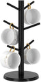 Wisuce Black Coffee Mug Tree, Updated Thick Bamboo Mug Holder Base,Coffee Cup Stand Mug Holders with 8 Hooks for Countertop Coffee Mug Rack Organi...