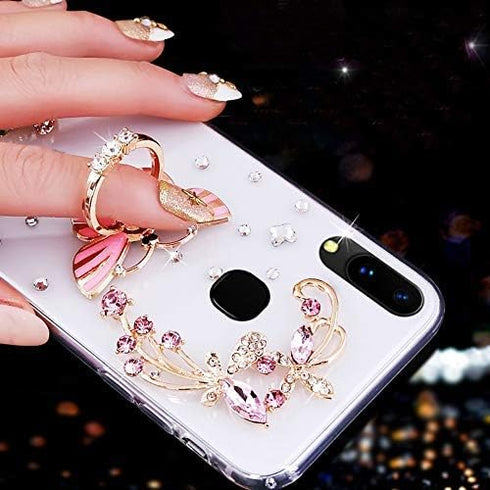 4 Pack Phone Ring Stand, Diamond Bling Butterfly Cell Phone Kickstand Grip, 360 Rotation Universal Multi Angle Metal Phone Ring Holder (2 Butterfl...