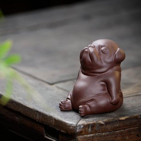 Slowtee Handcrafted Purple Clay Chinese Kung Fu Tea Accessories Pet Small Lazy Dog, Zisha Tea Pet Meditative Dog Ornaments, Lazy Sleepy Puppy Scul...