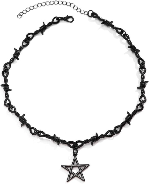 Gothic Star Necklaces, Pentagram Choker, Goth Black Choker Necklace for Women, Gothic Y2K Necklaces, Halloween Christmas New Year Goth Jewelry Gif...