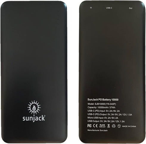 SunJack 10000mAh Power Bank, Portable and Compact Battery Charger, Fast Charging 18W USB-A and USB-C Power Delivery PD for Phones, Tablets and Mor...