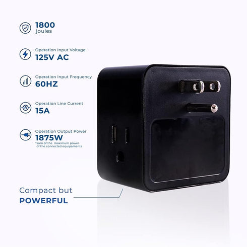 Clamper 3-Outlet Surge Protector 1800 Joules, 1875W, for TV, PC, Xbox, PS5, Refrigerators and Other Appliances (Compact Wall Surge Protector), iCL...