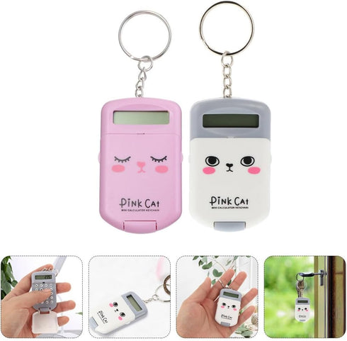 STOBOK Children Toys 2Pcs Mini Calculator Keychain Cartoon Key Chain Cute Cartoon Calculator Electronic Pocket Calculator with Key Ring for Childr...