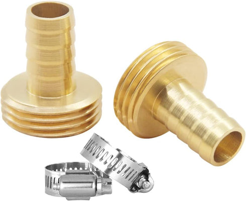 Hooshing 2PCS Garden Hose Connector 3/8" Barb x 3/4" Male GHT Thread Brass Water Hose End Mender Repair Kit with Stainless Clamps...