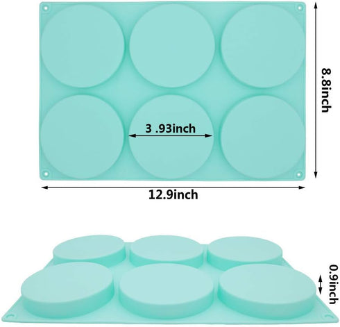 6-Cavity Large Cake Molds Silicone Round Disc Resin Coaster Mold Non-Stick Baking Molds, Mousse Cake Pan, French Dessert, Candy, Soap (Green)...