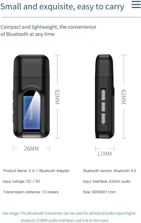USB Bluetooth 5.0 Transmitter Receiver for TV, Portable Wireless Bluetooth Adapter, 3.5mm Jack Audio Bluetooth Transmitter for PC, Sound Card, Car...