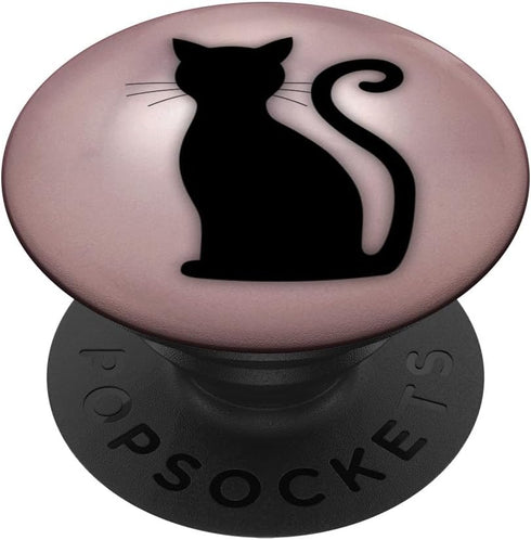 Phone Grip Cat Design Black On Rose Pink PopSockets PopGrip: Swappable Grip for Phones & Tablets PopSockets Adhesive PopGrip...