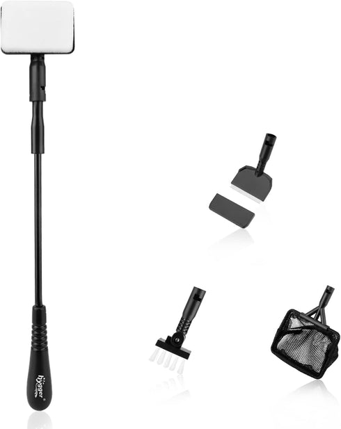 hygger Small Fish Tank Cleaner, Aquarium Cleaning Tools Kit with Handle, Seaweed Scraper, Fishing Net, Sponge Brush,Wall Brush (S)...