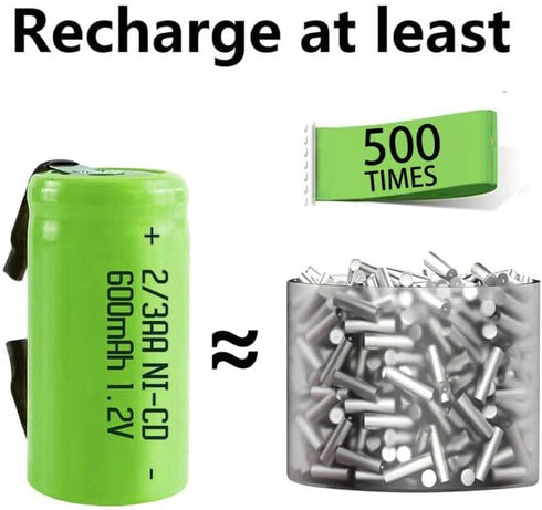 AA Ni-Cd 1.2V 2/3AA 600mAh Rechargeable Battery - 6pcs Green...