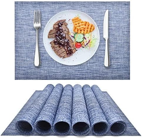 DACHUI Placemats Set of 6, Linen Look Woven Place Mats, Water Resistant, Heat Resistant, Washable, Durable Table Mats (Blue)...
