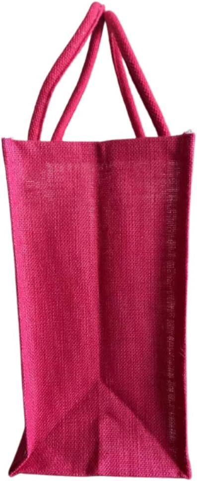 KVR Natural Jute burlap wine beer whisky vodka bottle carrier sturdy environment friendly bag with option to use as lunch bag (6 Bottle Bag, White...