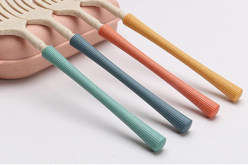 4Pack Folding Cutlery Set with Case, Travel Foldable Collapsible Portable Wheat Spoon Fork Straw Utensil Tableware for Picnic Camping...