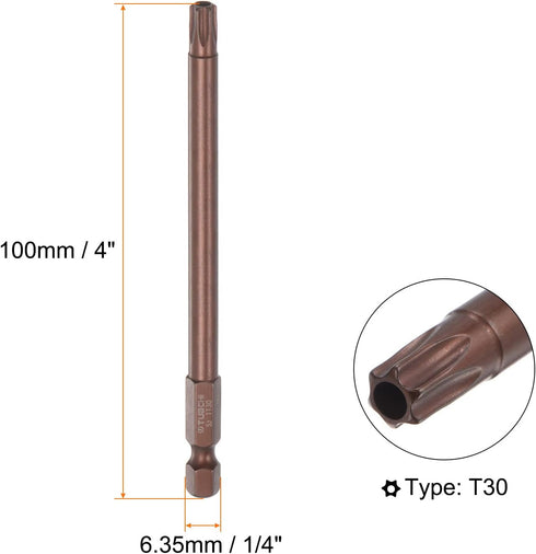 2pcs T30 Torx Bit 1/4" Hex Shank 4" Length Magnetic Security Star Screwdriver Power Tool, Red...
