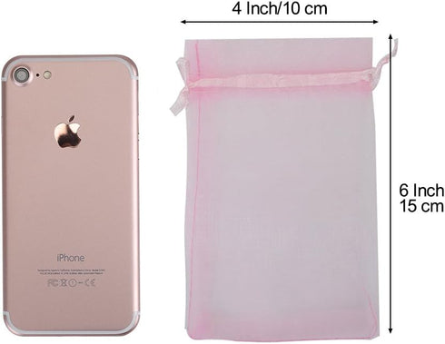 HRX Package 100pcs Pink Organza Bags,4 x 6 inches Wedding Christmas Favors Gift Drawstring Bags Jewelry Pouches...