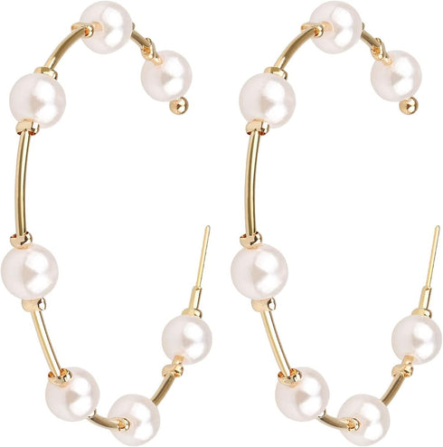 Pearl Hoop Earrings for Women Fashion Hypoallergenic Girls Pearl Earrings Drop Dangle Earrings Jewelry Gifts...