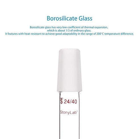 stonylab Glass 24/40 Straight Laboratory Adapter, Borosilicate Glass 30 mm Between Two 24/40 Ground Inner Standard Taper Joints for Laboratory Lab...