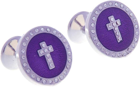 Cross Round Crystal Purple Pair Cufflinks in a Presentation Gift Box & Polishing Cloth...