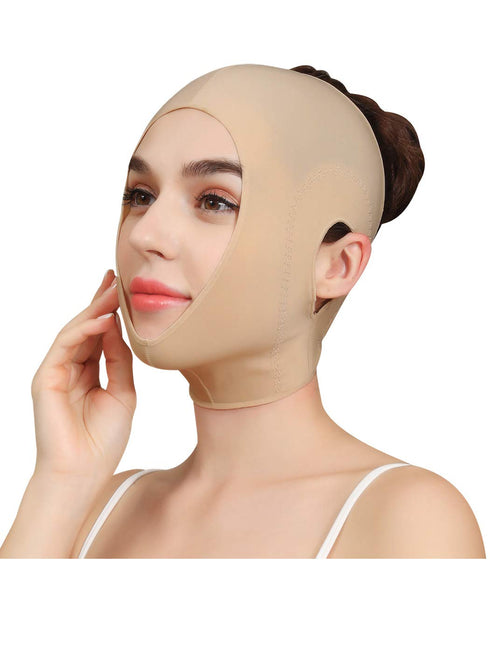 Anna-Kaci Womens Chin Strap Support Band Neck Bandage Post Surgical Compression Head wrap, Neck and Chin Compression Garment Wrap, Dark Beige, Med...