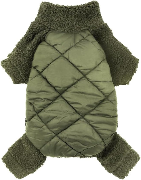 Fitwarm Dog Argyle Puffer Pajamas, Turtleneck Dog Clothes for Small Dogs Girl Boy, Pet Onesie with Feet, Fuzzy Cat Outfit, Olive Green, XXL...