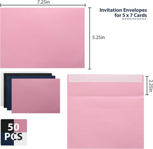 50 Packs A7 Envelopes,5x7 Envelopes,5x7 Envelopes for Invitations,Printable invitation envelope,Photos, postcards, greeting cards, mailings, Weddi...