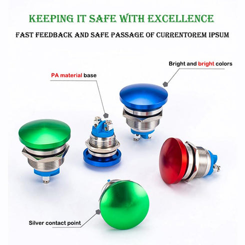 2PCS 16mm Self reset Push Button Switch Metal Mushroom Head Round Start Button AC/DC 12V-250V? Domed Screw Terminal? Suitable for 0.63 '' mounting...