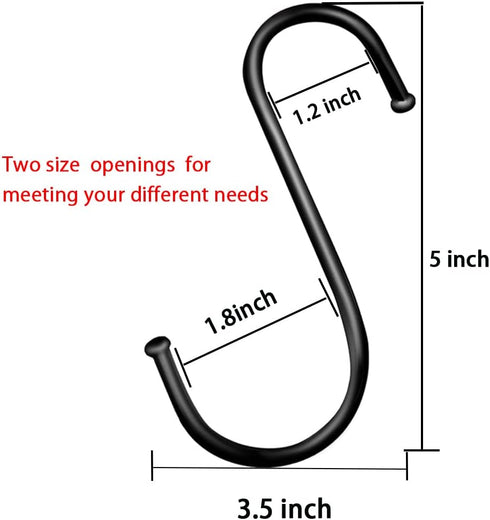 5 inch Extra Large S Hooks for Hanging, 6 Pack Heavy Duty Black S Hooks for Closet,Jeans Plants Jewelry Kitchen Pot Pan Cups Towels Hats...