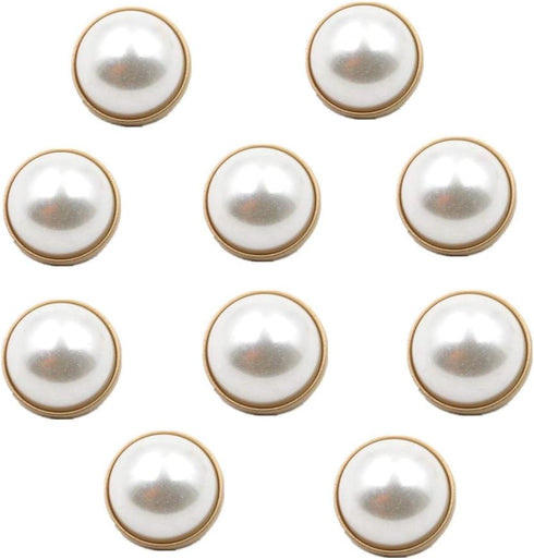 10pcs Round Pearl Buttons with Shank for Sewing Gold Button Crafts for Clothes Shirts Suits Coats Sweaters Wedding Dress Clothing Decorations (Rou...