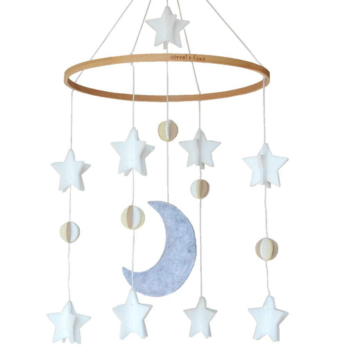 Baby Crib Mobile - Moon & Stars (Grey, White & Cream) - Nursery Decoration - Unisex...