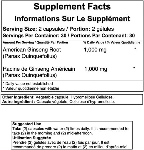 100% Pure Wisconsin American Ginseng Capsules - 500mg. Authentic Panax Quinquefolius. Potent Ground Ginseng Root - No Fillers, Binders or Other Ad...