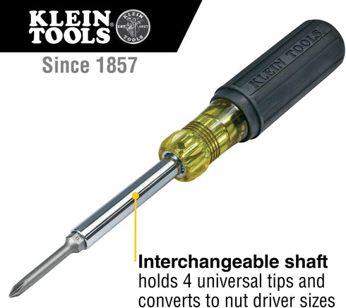 Klein Tools 32559 Multi-bit Screwdriver / Nut Driver, Extended Reach 6-in-1 Tool with Nut Driver, Phillips and Slotted Bits...