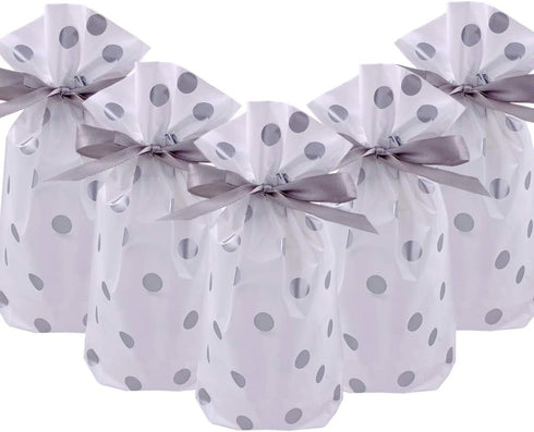 Enjonar 24pcs Treat Bags Party Favor Bags Silver Gift Bag Plastic Drawstring Bag for Candies Goodies Gift Wrapping...