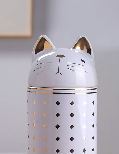 HAUCOZE Cat Cookie Jar Decorative Candy Jar with Lid Modern Arts Gifts Ceramic 8.1inch...