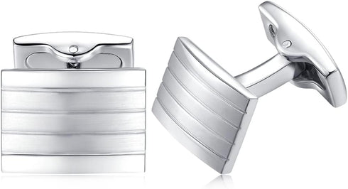 HONEY BEAR Rectangle Stripe Cufflinks for Mens Steel Wedding Gift Silver...