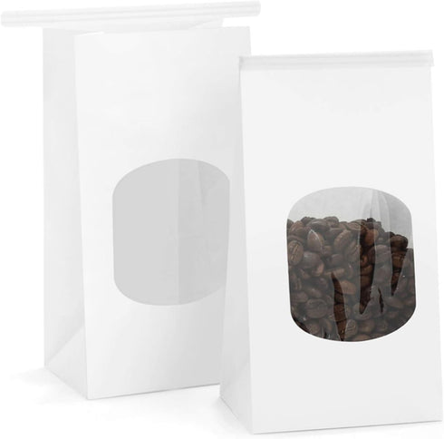 BagDream Bakery Bags with Window Kraft Paper Bags 50Pcs 3.54x2.36x6.7 Inches Tin Tie Tab Lock Bags White Window Bags Cookie Bags, Coffee Bags, Tre...