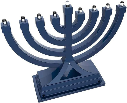 Zion Judaica Mini LED Hanukkah Menorah Battery or USB Operated - Multiple Light Settings On The Go Hanukkiah for Chanukah Decorations (Blue)...