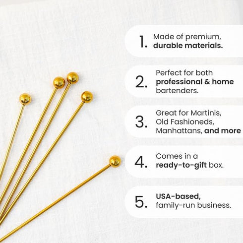 A Bar Above 12-Piece Stainless Steel Cocktail Picks, Short Reusable Garnish Sticks for Drinks, Appetizers, Old Fashioneds, Martinis, Bloody Marys,...