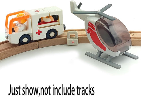 Kids Educational Wooden Train Track and Medical Rescue Vehicle Building Set, Wooden and Plastic Toys for Boys and Girls (Rescue kit)...