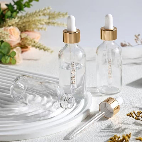 4 Pack 2 oz Glass Dropper Bottle with Top Cap Pink Tincture Bottles, 2 Plastic Eye Droppers Measured Pipettes, Essential Oil Bottles Perfume Cosme...
