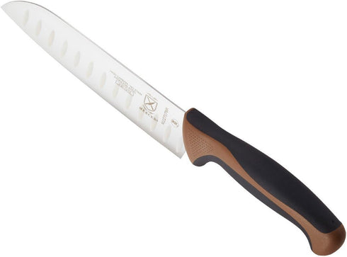 Mercer Culinary Millennia Color Handle Cutlery 7" Santoku Knife (Granton Edge) Brown...